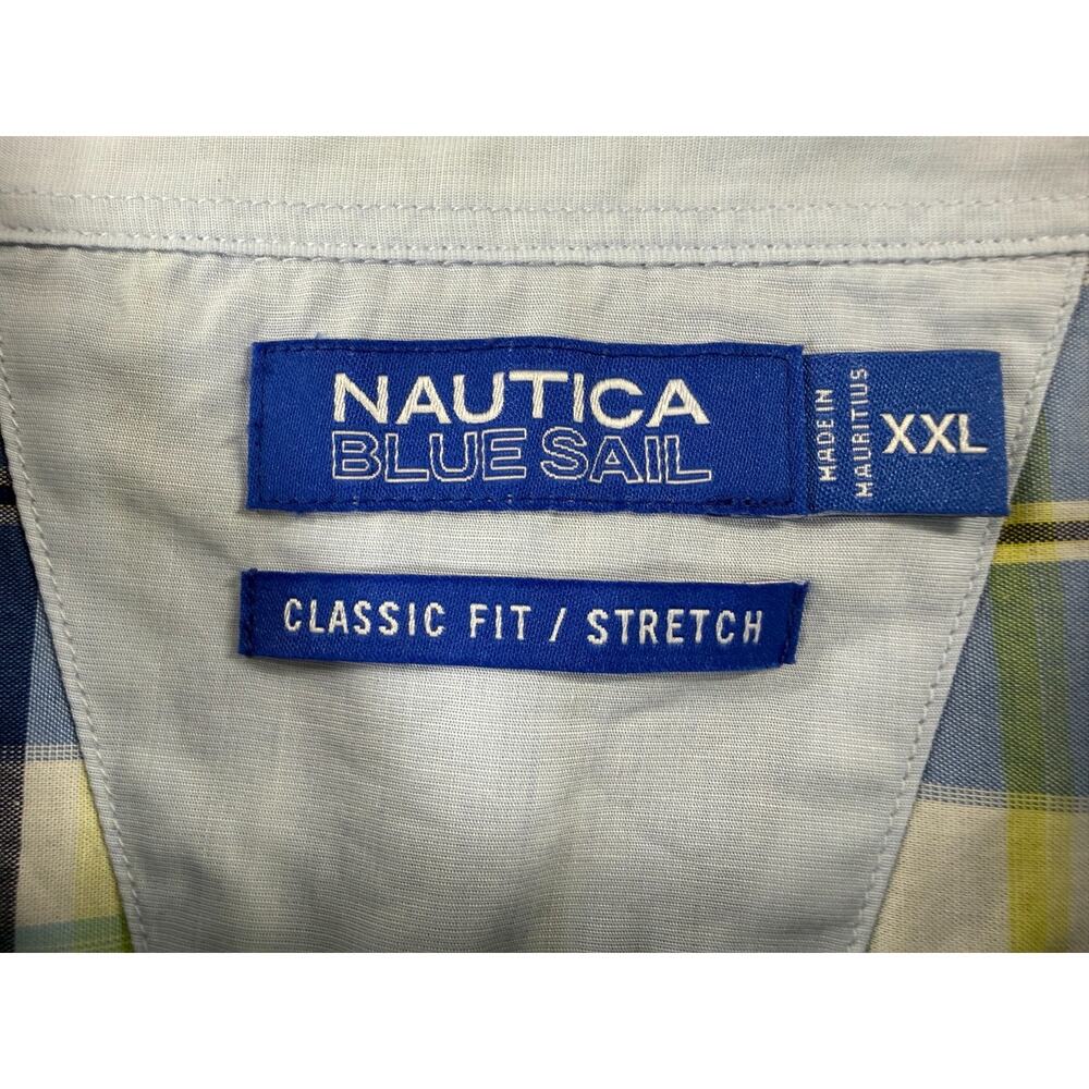 NWT Nautica Blue Sail Men XXL Blue Plaid Button Down Shirt Classic Fit Stretch C - Picture 3 of 8